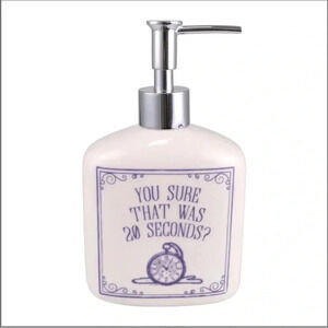 Soap Dispenser Our Name is Mud You Sure That Was 20 Seconds White, Purple New